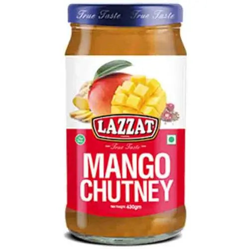Lazzat Mango Chutney in 430g glass bottle – Sweet, tangy mango chutney perfect for curries, grilled meats, and snacks