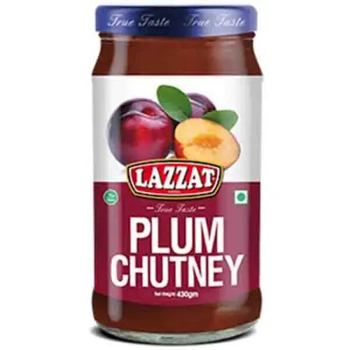 Lazzat Plum Chutney in 430g glass jar – Sweet and tangy chutney perfect for curries, roast meats, sandwiches, and cheese platters