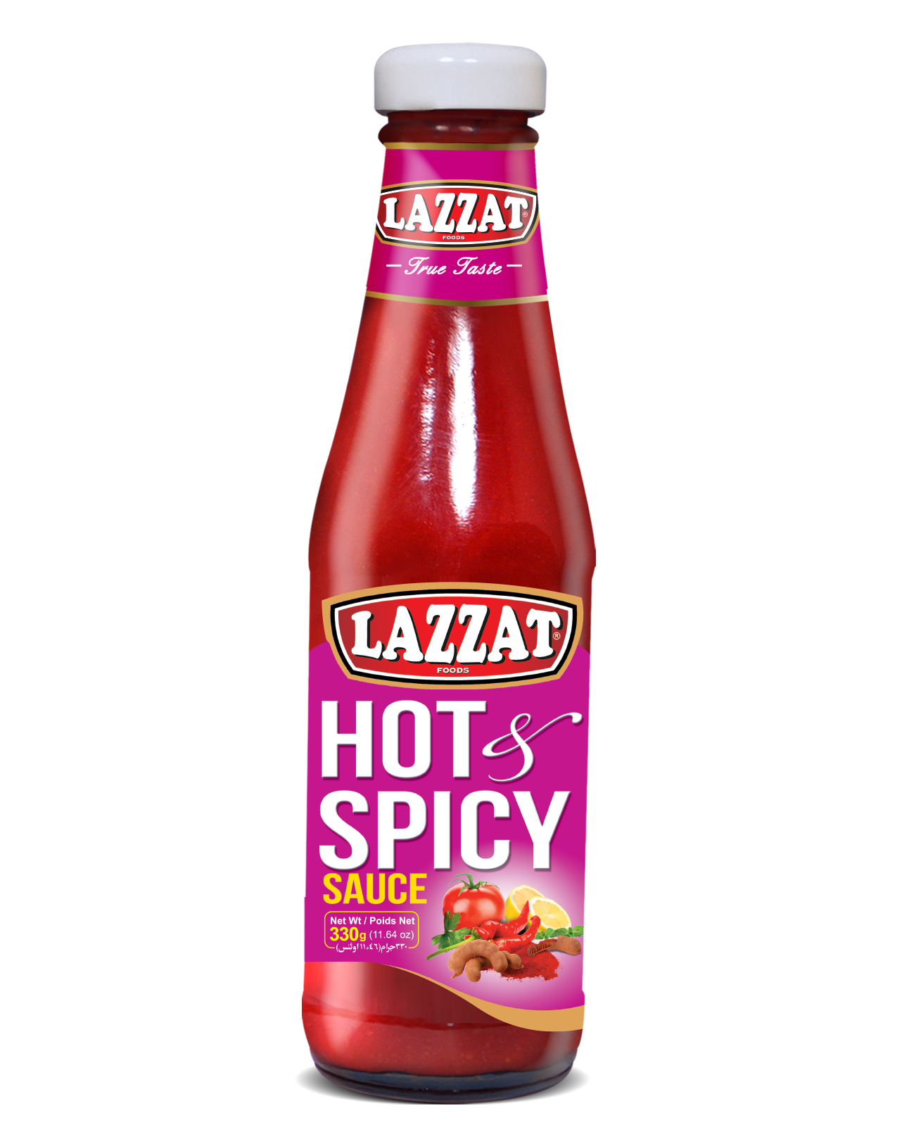 Lazzat Hot and Spicy Sauce 330g bottle – tomato chili sauce for dipping and cooking