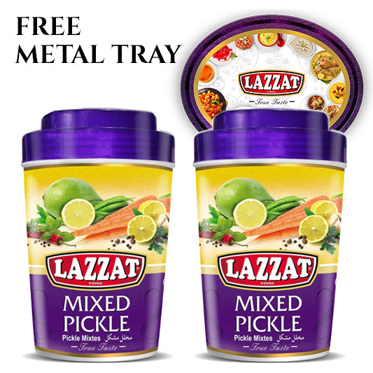 Lazzat Mixed Pickle Twin Pack with Free Metal Tray – Achar Combo Offer