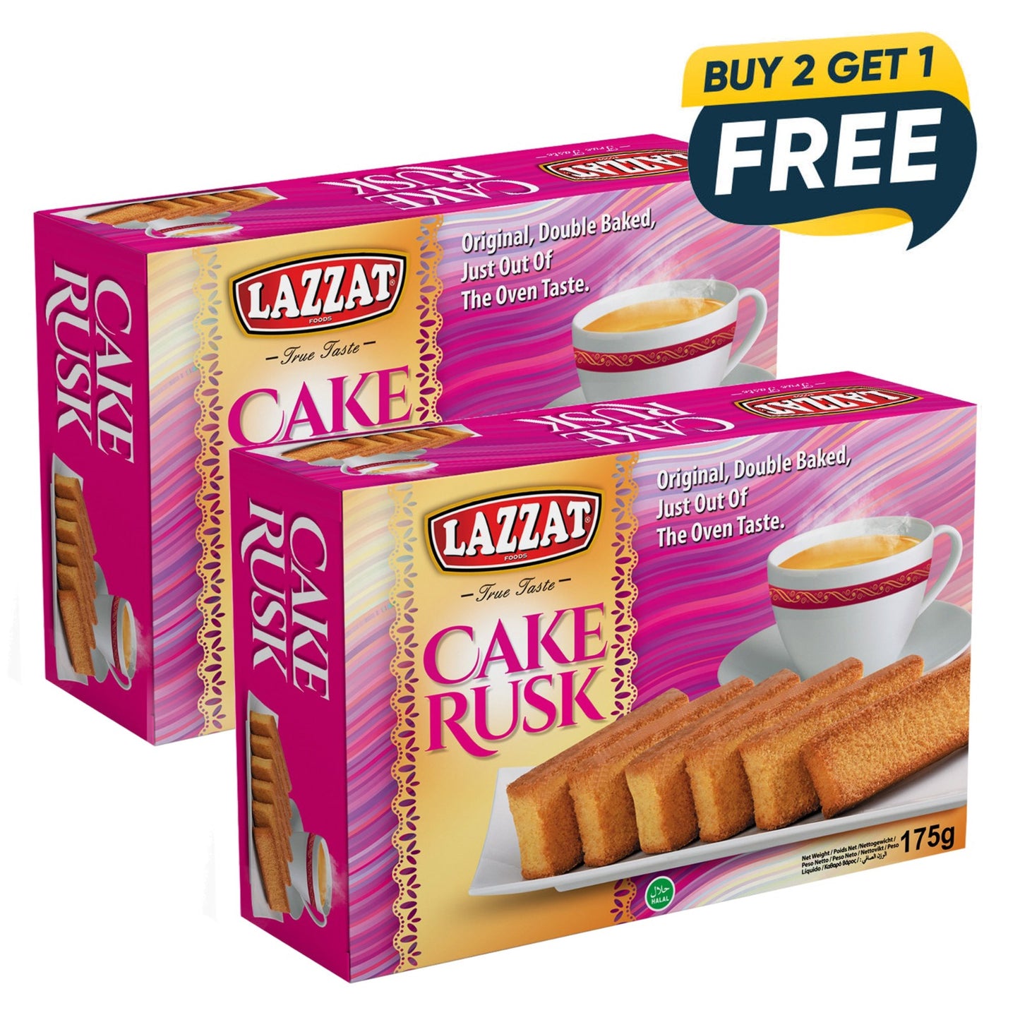 Lazzat Cake Rusk 175 g Buy 2 Get 1 Free pack – crispy double-baked tea time snack
