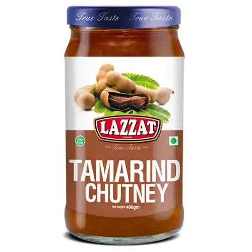 Lazzat Tamarind Chutney in 400g glass jar – Sweet and tangy chutney for samosas, chaats, snacks, and grilled meats