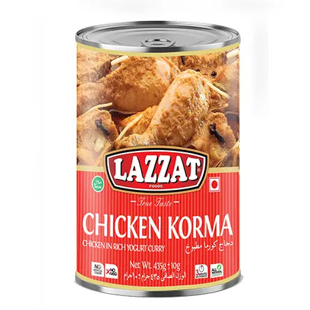 Lazzat Chicken Korma in 435g ready-to-eat tin – Creamy, flavorful chicken korma perfect for travel, picnics, and quick meals