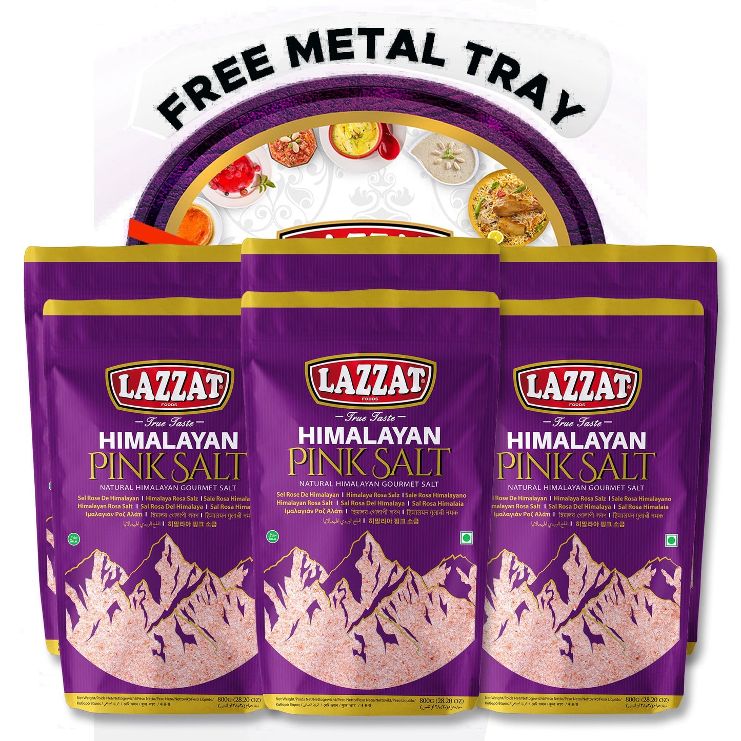 Pink Salt 800gm Pouch x 5 with Free Tray - Premium Himalayan Salt Set