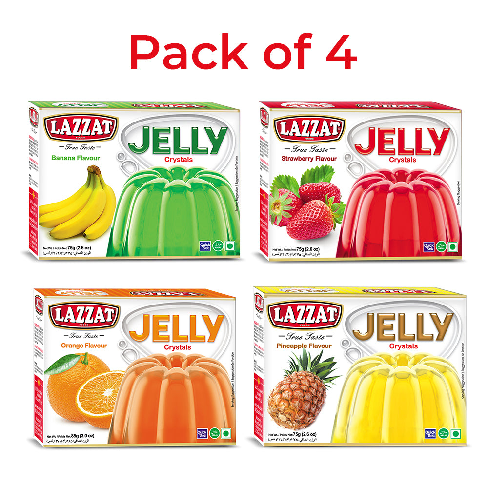4 Crystal Jelly Mixes Bundle - Banana, Orange, Pineapple, Strawberry at Discounted Price