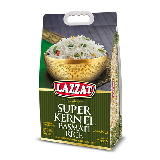 Lazzat Super Kernel Basmati Rice 5kg Bag – Long Grain Aromatic Rice