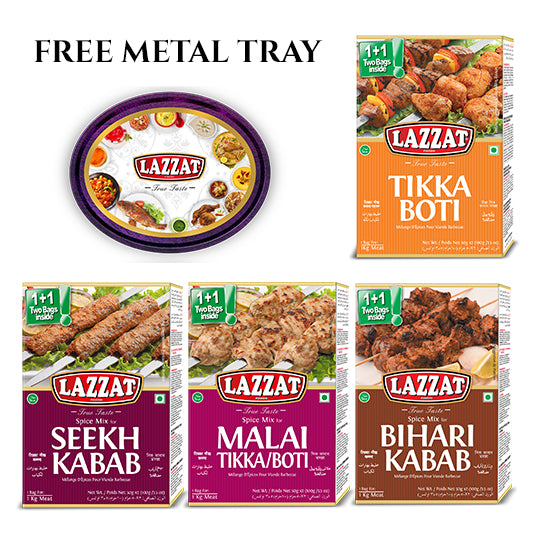 Lazzat BBQ masala bundle pack with free tray tikka boti seekh kabab malai tikka bihari kabab combo Pakistan