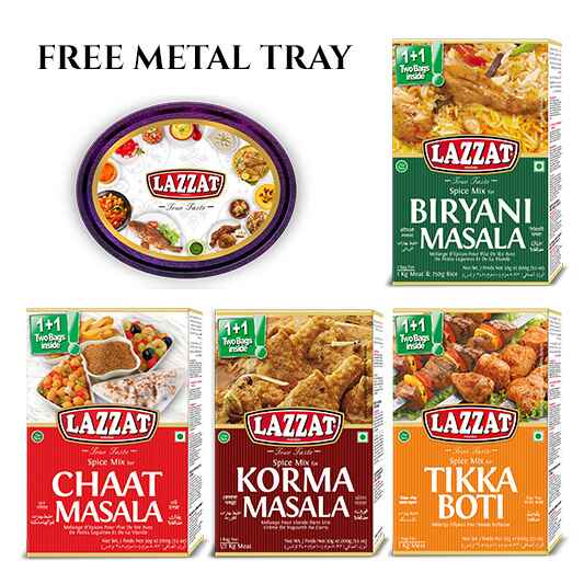 Lazzat masala bundle pack with free metal tray chicken biryani bihari kabab nihari curry chaat masala combo Pakistan