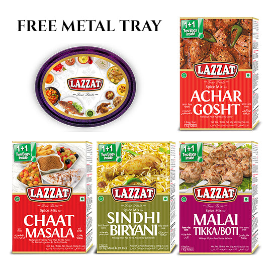 Lazzat masala bundle pack with free tray achar gosht sindhi biryani malai tikka boti chaat masala combo Pakistan