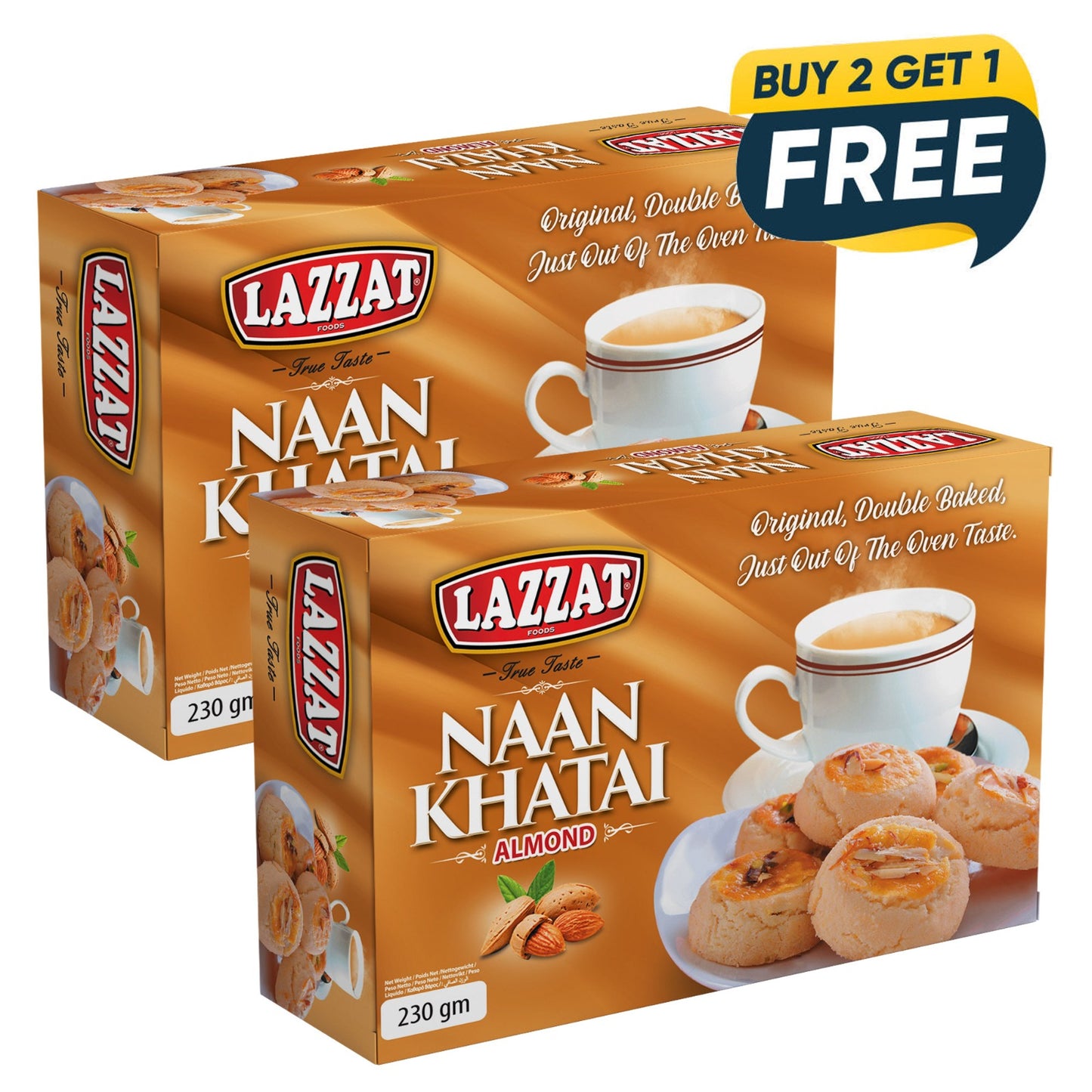 Lazzat Naan Khatai Almond 230 g Buy 2 Get 1 Free pack – crunchy buttery tea snack