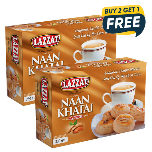 Lazzat Naan Khatai Almond 230 g Buy 2 Get 1 Free pack – crunchy buttery tea snack